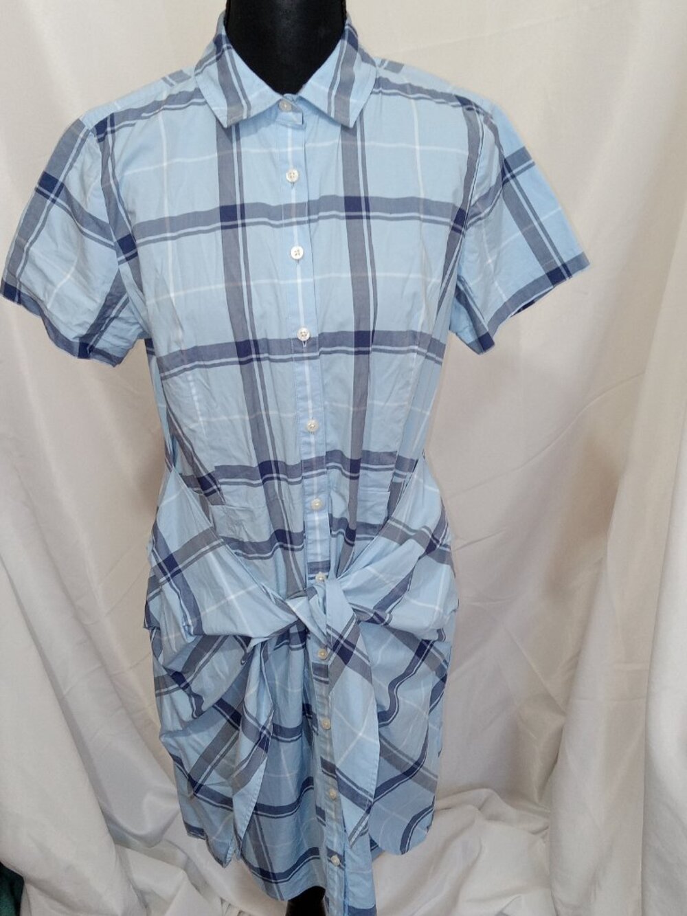 UNTUCKit Women's Plaid Cotton Short Sleeve Caroline Shirt Dress Blue Size 6 - Picture 6 of 15
